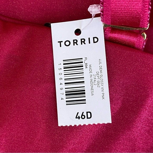 NWT Torrid T-Shirt Unlined Underwire Bra Glossy Mesh Vivacious Pink, Size 46D - Picture 6 of 7